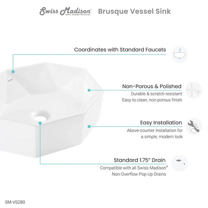Swiss Madison Brusque 19" x 16" White Octagon Ceramic Vessel Bathroom Sink