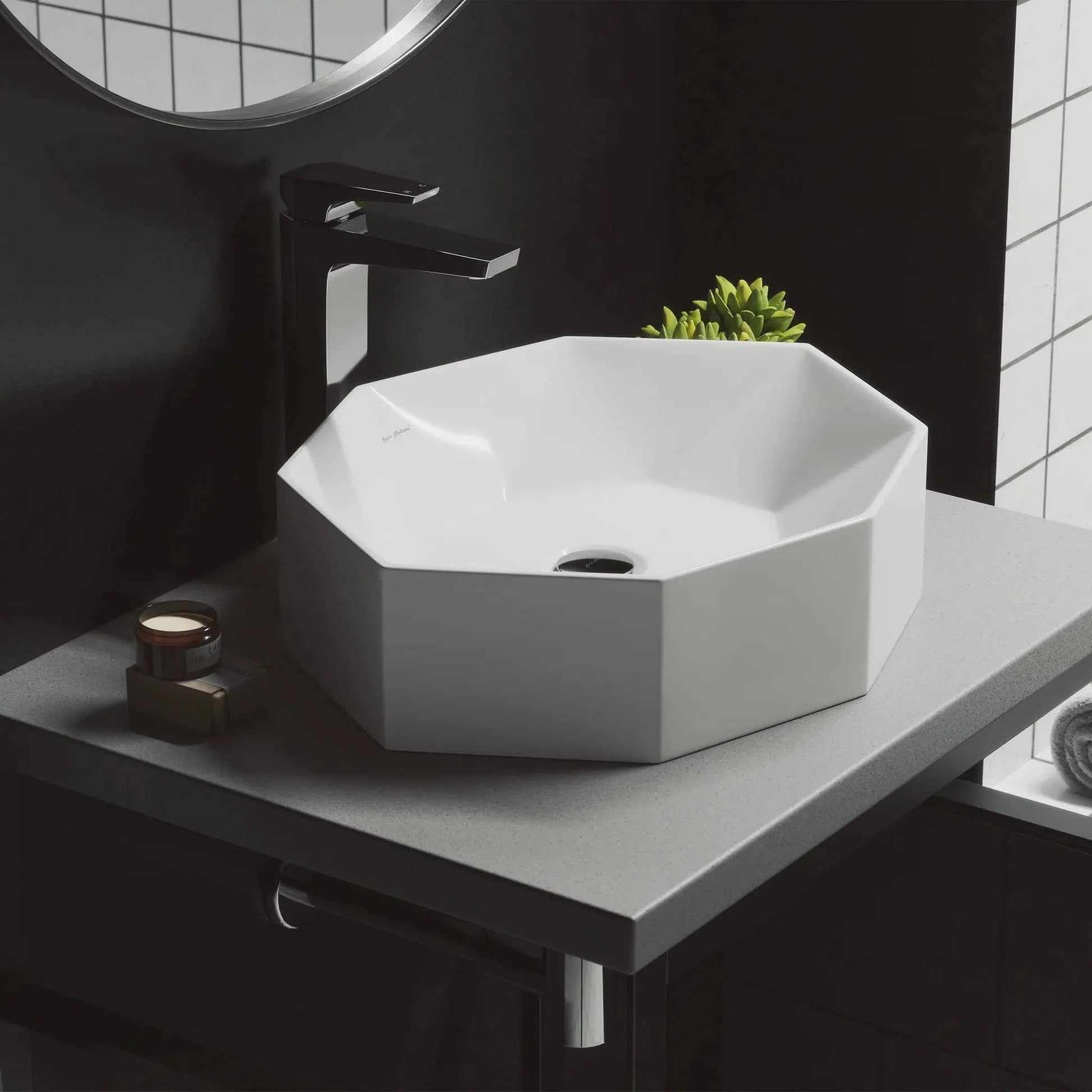Swiss Madison Brusque 19" x 16" White Octagon Ceramic Vessel Bathroom Sink