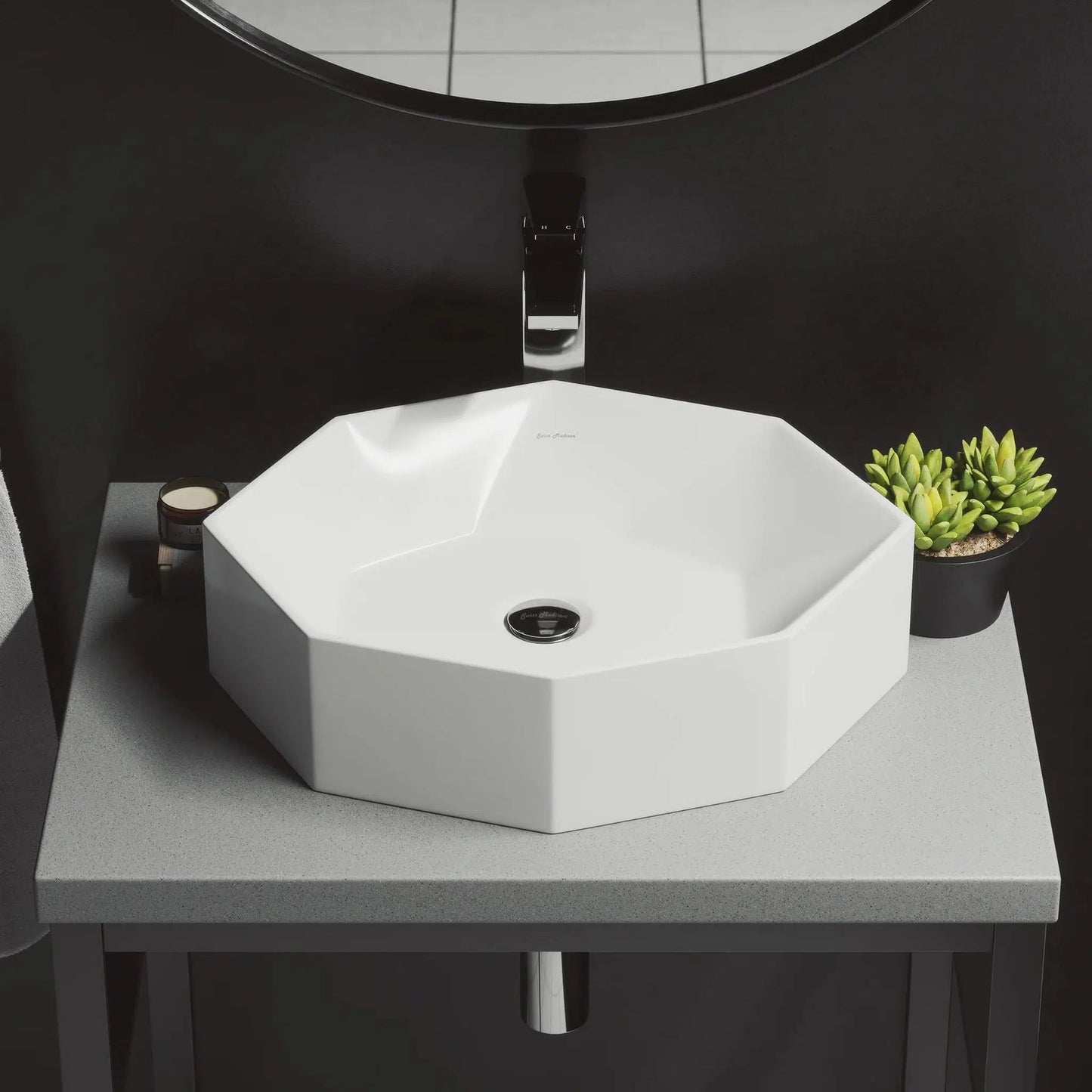 Swiss Madison Brusque 19" x 16" White Octagon Ceramic Vessel Bathroom Sink