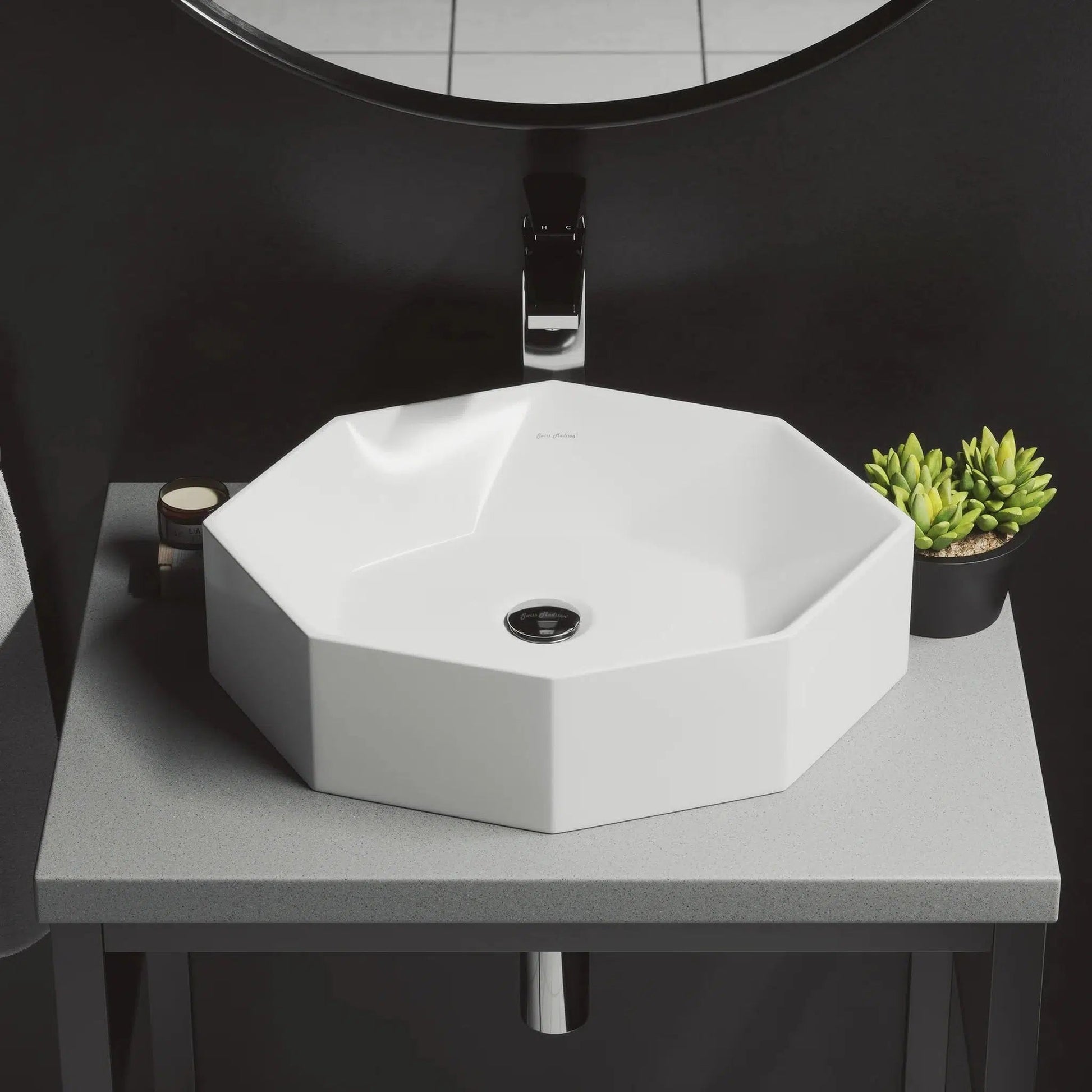 Swiss Madison Brusque 19" x 16" White Octagon Ceramic Vessel Bathroom Sink
