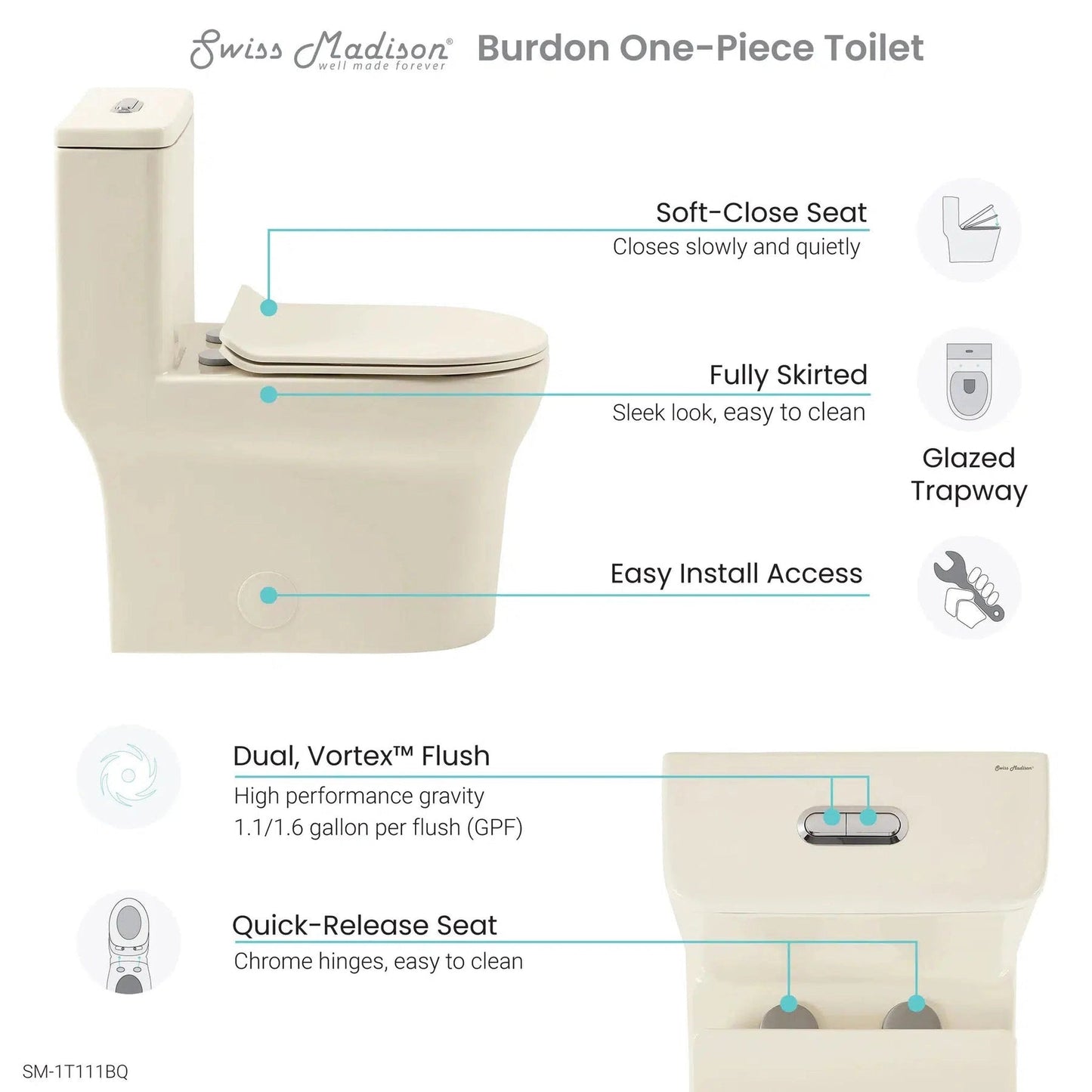 Swiss Madison Burdon 15" x 30" One-Piece Bisque Elongated Floor-Mounted Toilet With 1.1/1.6 GPF