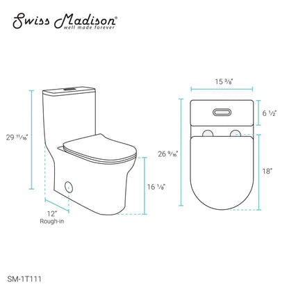 Swiss Madison Burdon 15" x 30" One-Piece Glossy White Elongated Floor-Mounted Toilet With 1.1/1.6 GPF