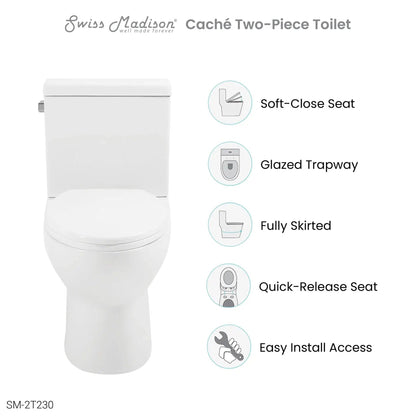 Swiss Madison Caché 16" x 30" Two-Piece White Elongated Floor-Mounted Toilet With 1.27 GPF