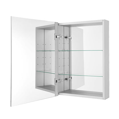 Swiss Madison Cache 20" x 28" Wall-Mounted Mirrored Aluminum Medicine Cabinet With Shelves and Reversible Door