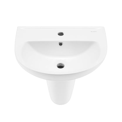 Swiss Madison Caché 21" x 18" White Ceramic Wall-Hung Half Pedestal Bathroom Sink With Predrilled Faucet Holes and Overflow
