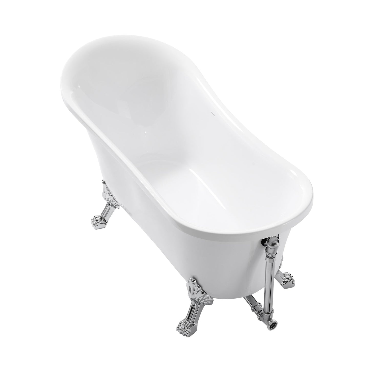 Swiss Madison Caché 63" x 29" White Right-Hand Drain Freestanding Bathtub With Adjustable Chrome Clawfoot Feet, Overflow Kit and Pop-Up Drain