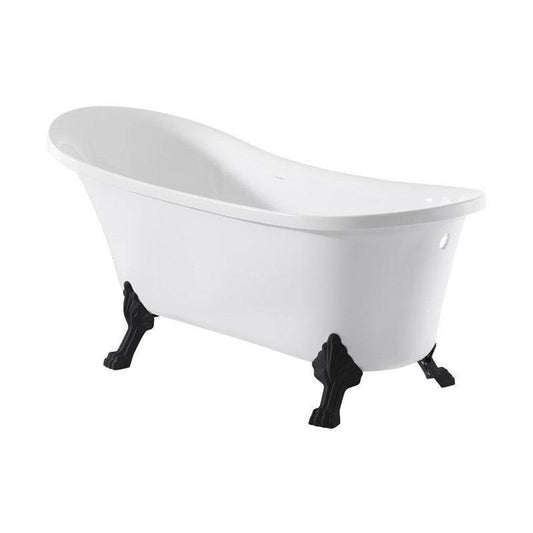 Swiss Madison Caché 63" x 29" White Right-Hand Drain Freestanding Bathtub With Adjustable Matte Black Clawfoot Feet, Overflow Kit and Pop-Up Drain