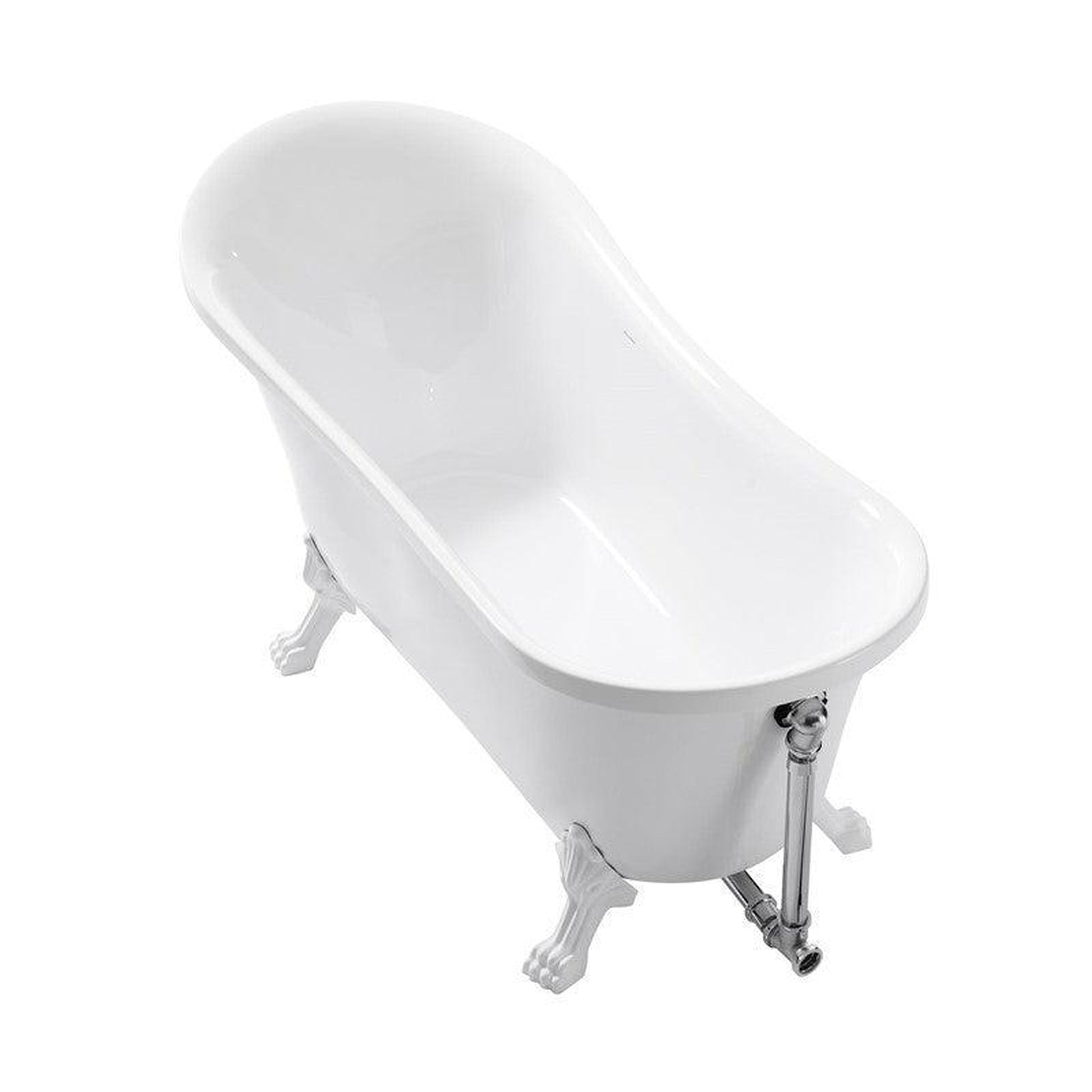 Swiss Madison Caché 63" x 29" White Right-Hand Drain Freestanding Bathtub With Adjustable Matte White Clawfoot Feet, Overflow Kit and Pop-Up Drain