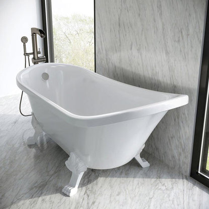 Swiss Madison Caché 63" x 29" White Right-Hand Drain Freestanding Bathtub With Adjustable Matte White Clawfoot Feet, Overflow Kit and Pop-Up Drain