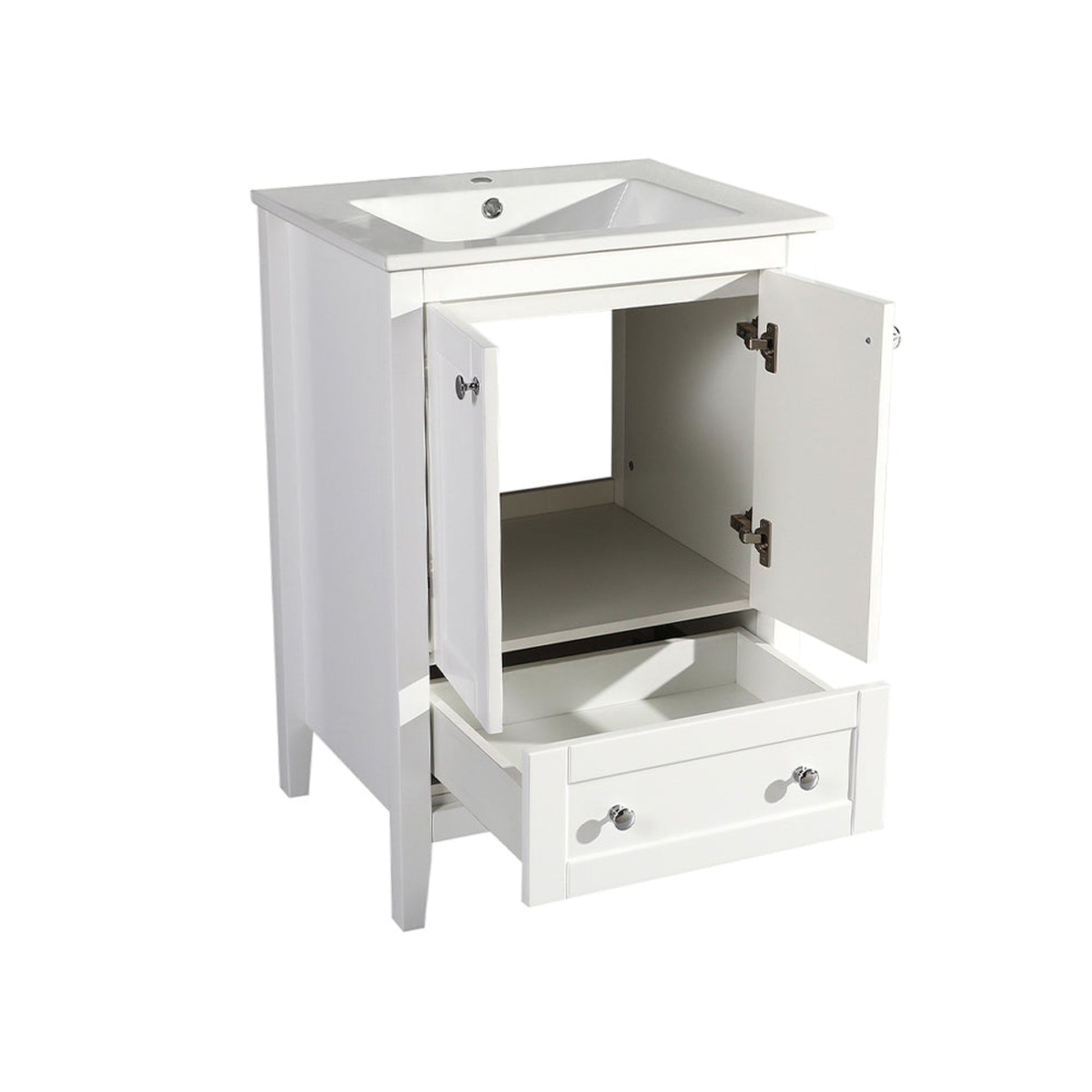 Swiss Madison Cannes 24" x 35" Freestanding Glossy White Bathroom Vanity With Ceramic Single Sink and Chrome Hardware