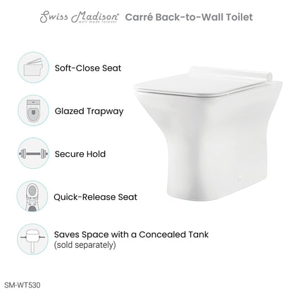 Swiss Madison Carré 14" x 16" Back-to-Wall White Elongated Square Floor Mounted Toilet Bowl