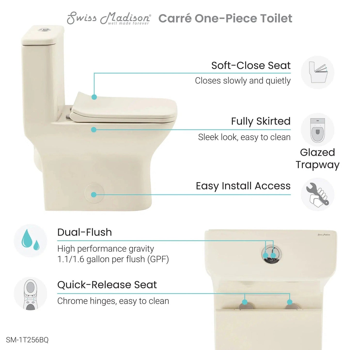 Swiss Madison Carré 15" x 30" One-Piece Bisque Elongated Square Floor-Mounted Toilet With 1.1/1.6 GPF