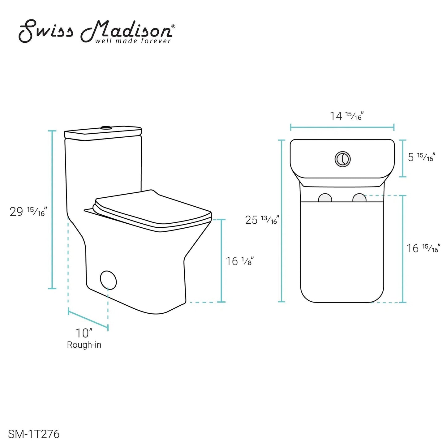 Swiss Madison Carre 15" x 30" One-Piece Glossy White Elongated Square Floor-Mounted Toilet With 1.1/1.6 GPF