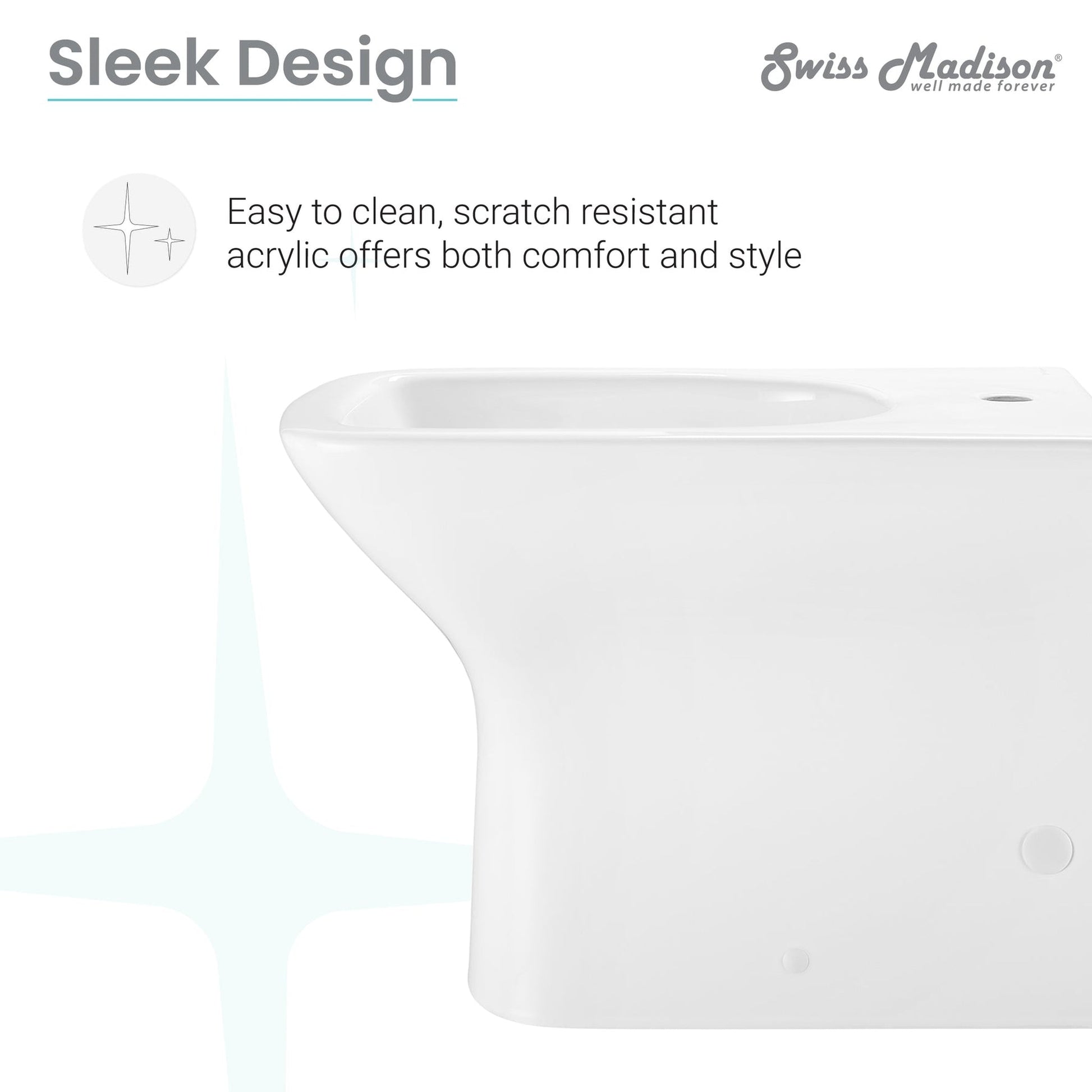 Swiss Madison Carré 22" x 14" Glossy White Square Back-To-Wall Bidet With Single Faucet Hole and Chrome Overflow Cover