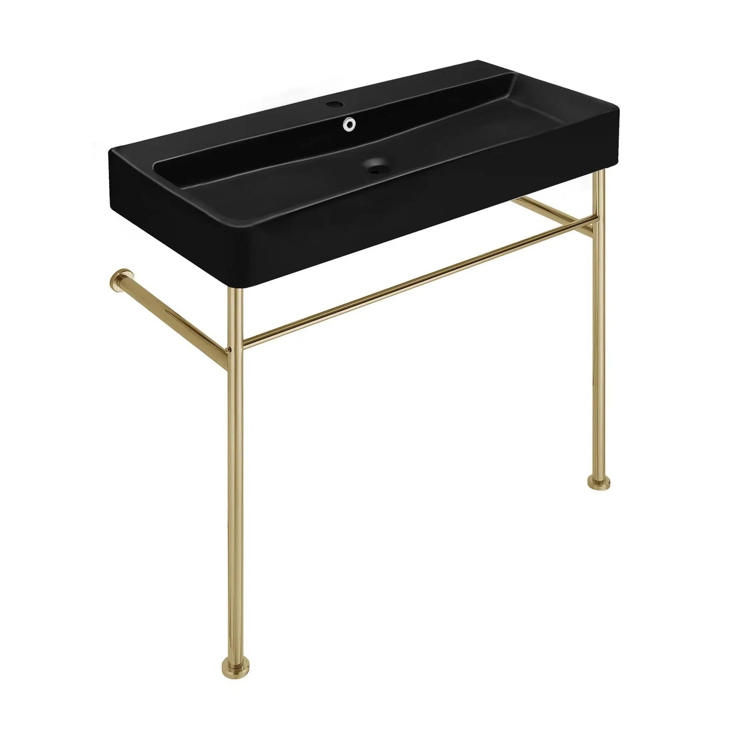 Swiss Madison Carre 35" x 35" Wall-Mounted Console Sink With Matte Black Basin and Gold Legs