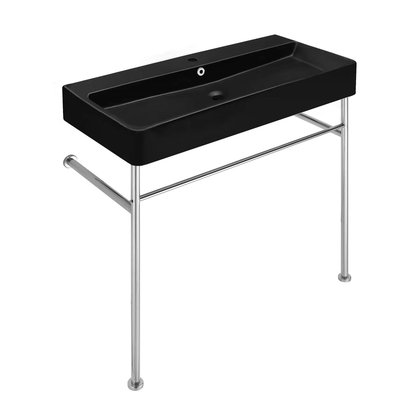 Swiss Madison Carre 36" x 35" Wall-Mounted Console Sink With Matte Black Basin and Chrome Legs