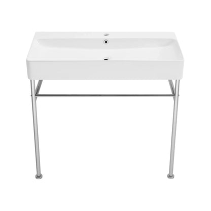 Swiss Madison Carre 36" x 35" Wall-Mounted Console Sink With White Basin and Chrome Legs