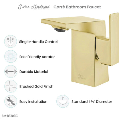 Swiss Madison Carré 6" Brushed Gold Single Hole Bathroom Faucet With Flow Rate of 1.2 GPM