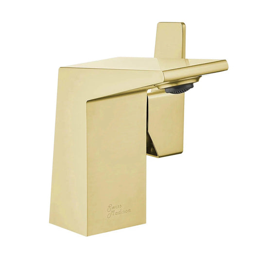 Swiss Madison Carré 6" Brushed Gold Single Hole Bathroom Faucet With Flow Rate of 1.2 GPM