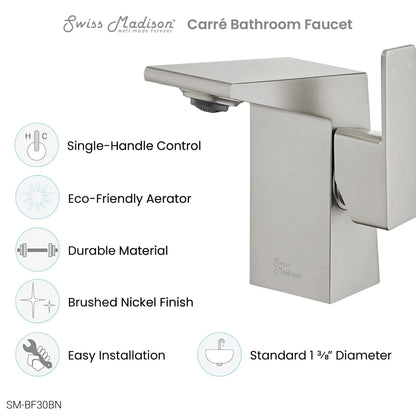 Swiss Madison Carré 6" Brushed Nickel Single Hole Bathroom Faucet With Flow Rate of 1.2 GPM