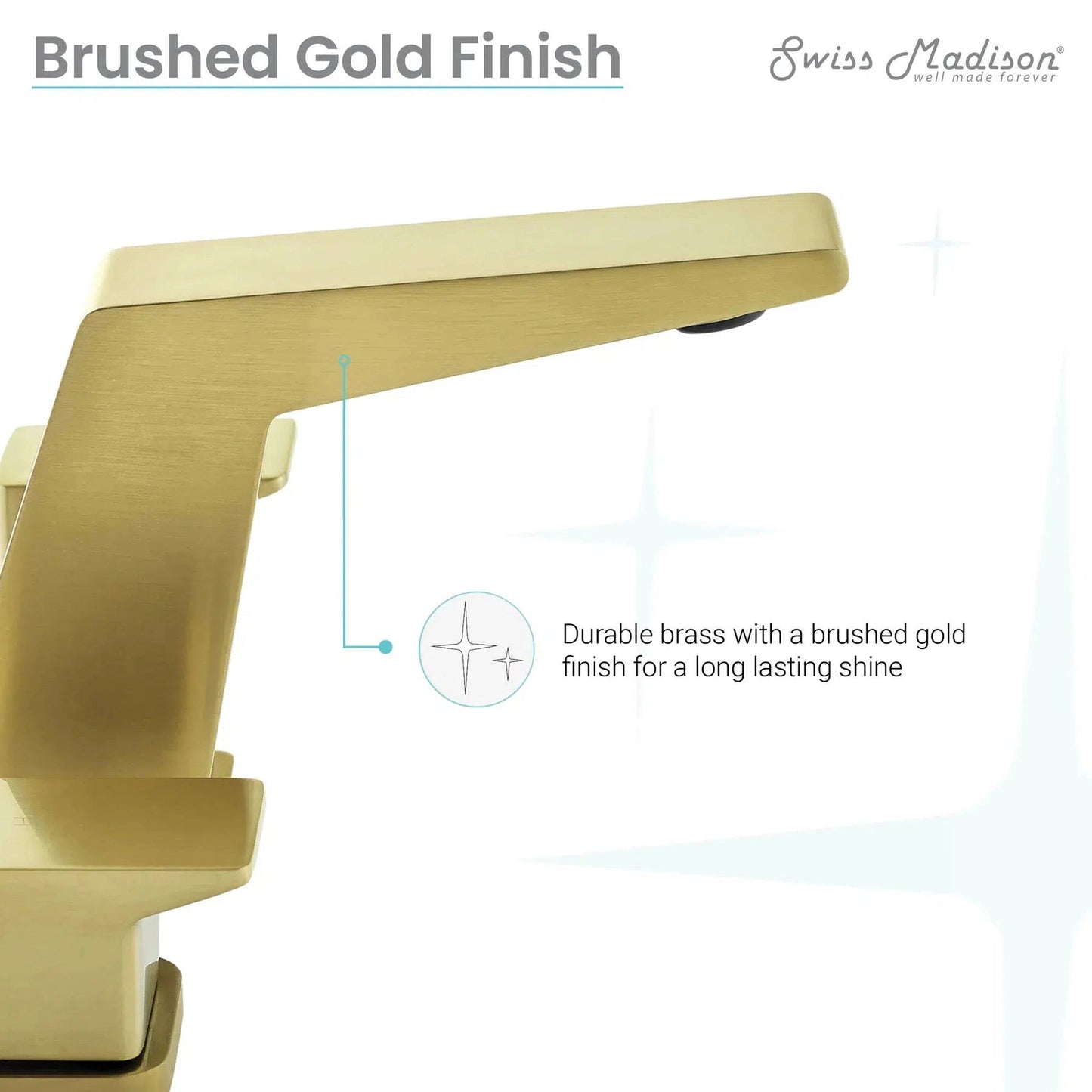 Swiss Madison Carré 8" Brushed Gold Widespread Bathroom Faucet With Knob Handles and 1.2 GPM Flow Rate