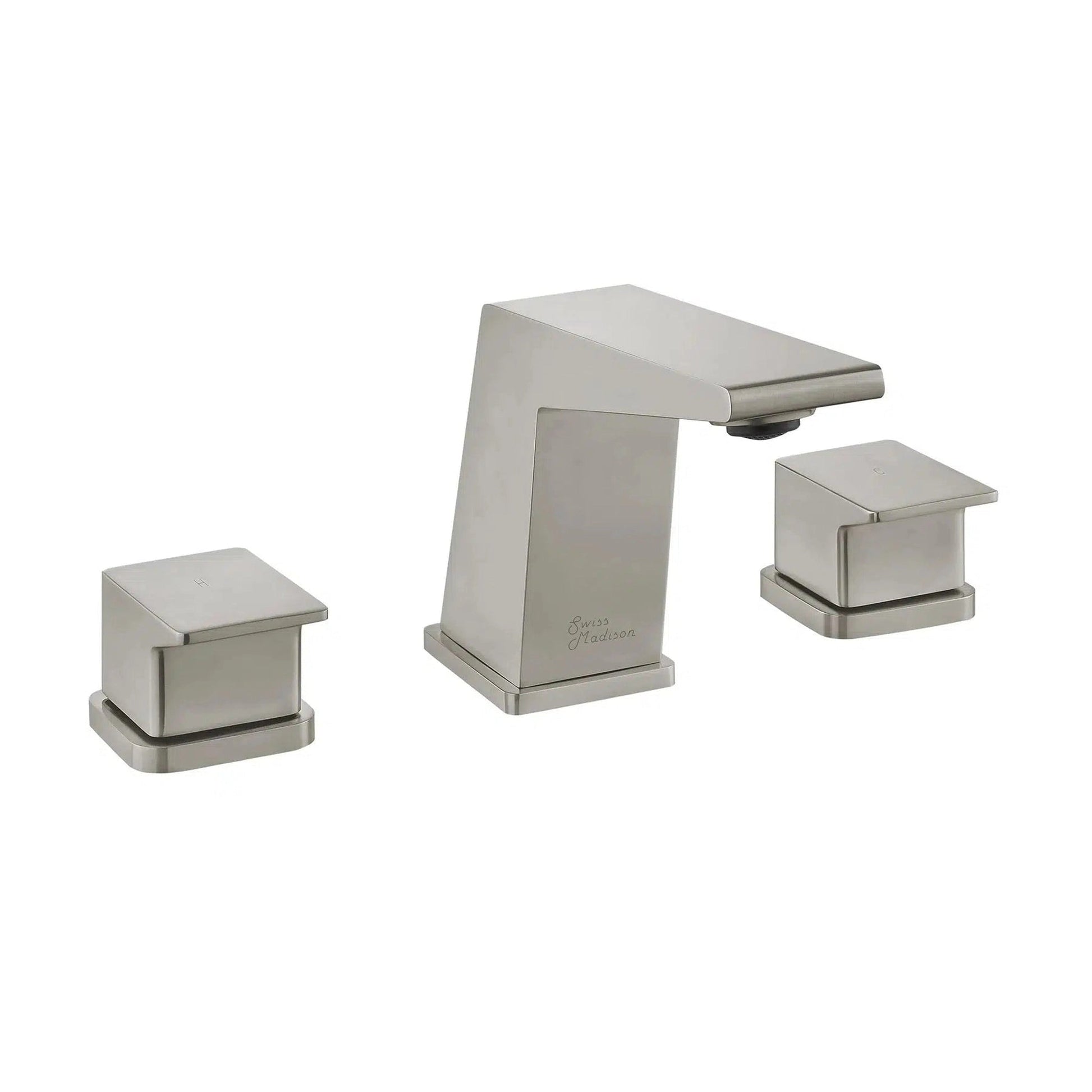 Swiss Madison Carré 8" Brushed Nickel Widespread Bathroom Faucet With Knob Handles and 1.2 GPM Flow Rate