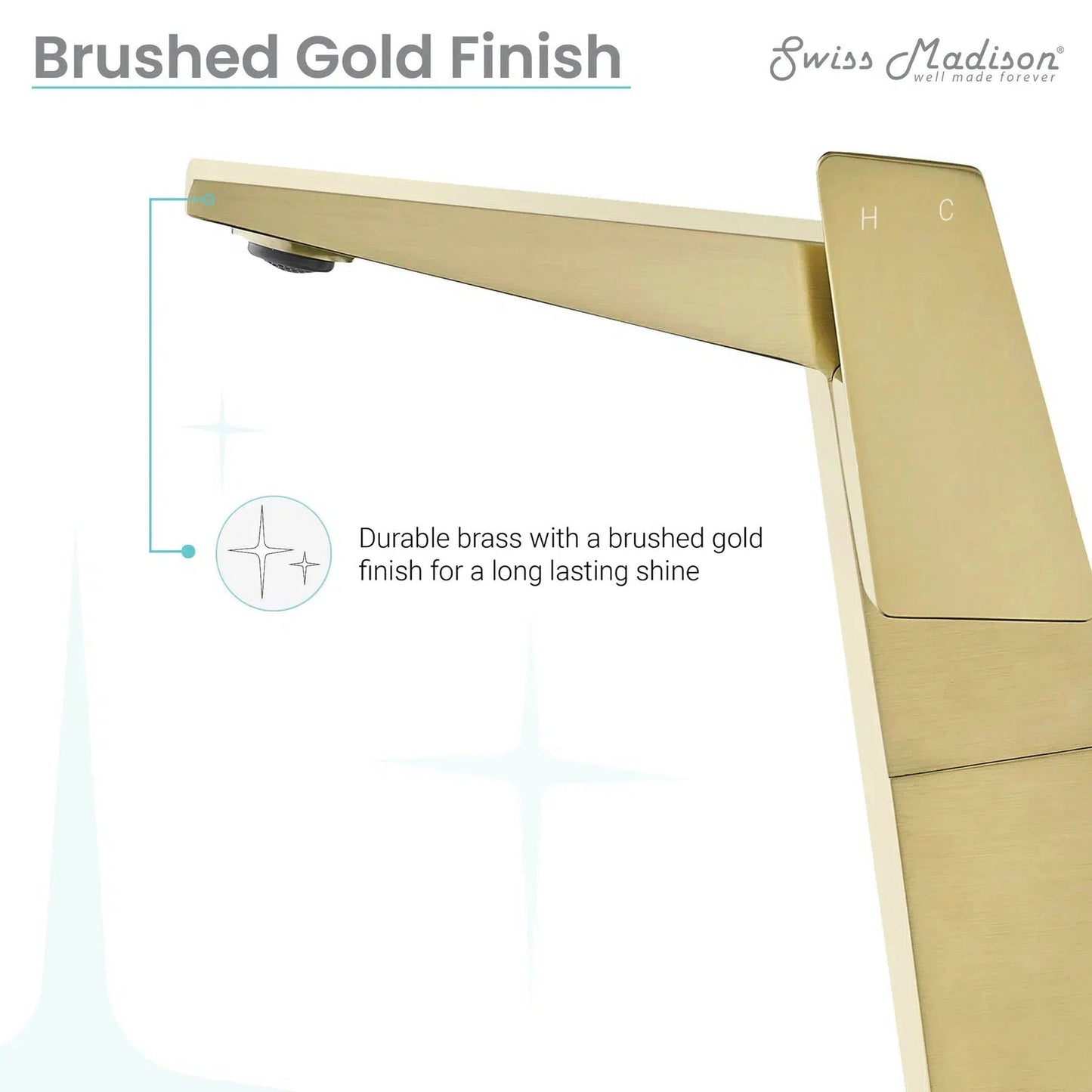 Swiss Madison Carré 9" Brushed Gold Single Hole Bathroom Faucet With Flow Rate of 1.2 GPM