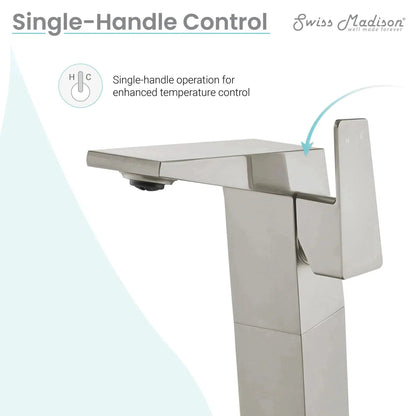Swiss Madison Carré 9" Brushed Nickel Single Hole Bathroom Faucet With Flow Rate of 1.2 GPM