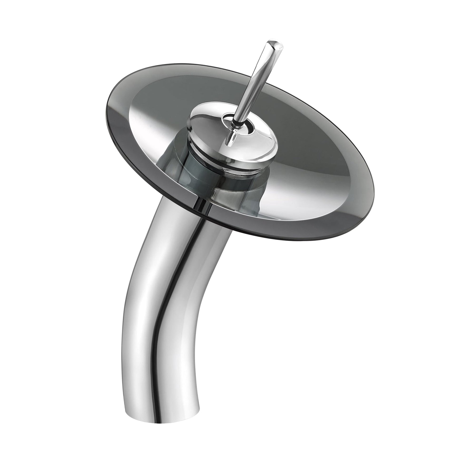 Swiss Madison Cascade 17" x 17" Black Round Tempered Glass Vessel Bathroom Sink With Waterfall Faucet