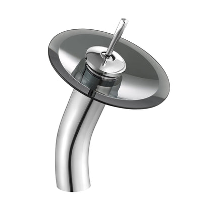 Swiss Madison Cascade 17" x 17" Black Round Tempered Glass Vessel Bathroom Sink With Waterfall Faucet