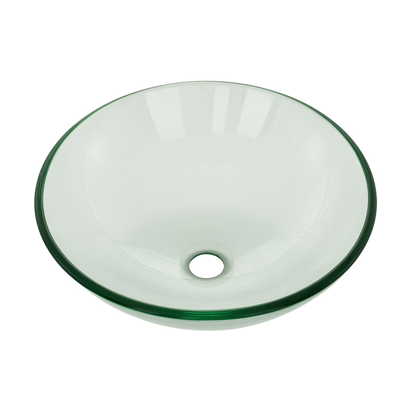 Swiss Madison Cascade 17" x 17" Clear Round Tempered Glass Vessel Bathroom Sink With Waterfall Faucet