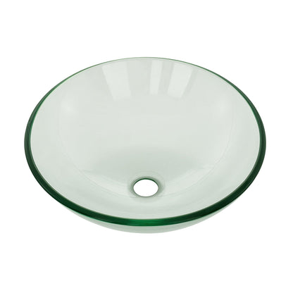 Swiss Madison Cascade 17" x 17" Clear Round Tempered Glass Vessel Bathroom Sink With Waterfall Faucet