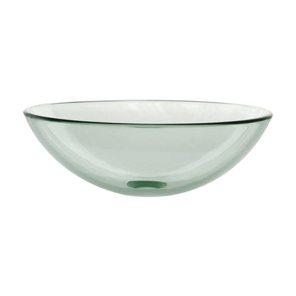 Swiss Madison Cascade 17" x 17" Clear Round Tempered Glass Vessel Bathroom Sink With Waterfall Faucet