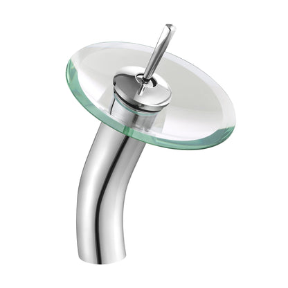 Swiss Madison Cascade 17" x 17" Clear Round Tempered Glass Vessel Bathroom Sink With Waterfall Faucet