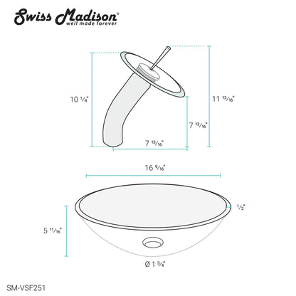 Swiss Madison Cascade 17" x 17" Clear Round Tempered Glass Vessel Bathroom Sink With Waterfall Faucet