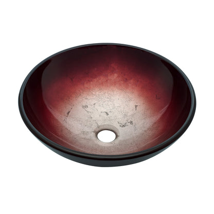 Swiss Madison Cascade 17" x 17" Ember Red Round Tempered Glass Bathroom Vessel Sink With Waterfall Faucet