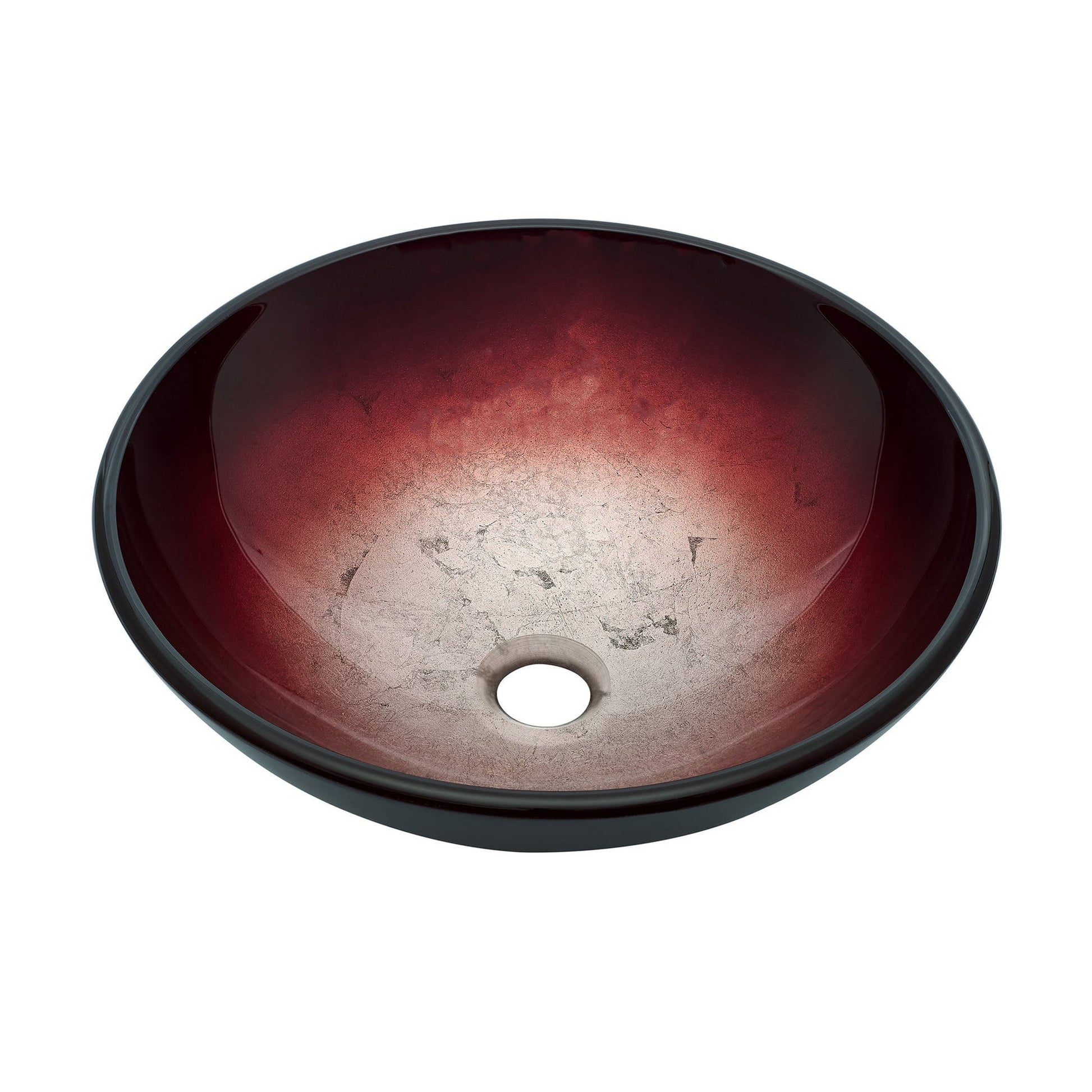 Swiss Madison Cascade 17" x 17" Ember Red Round Tempered Glass Vessel Bathroom Sink With Waterfall Faucet