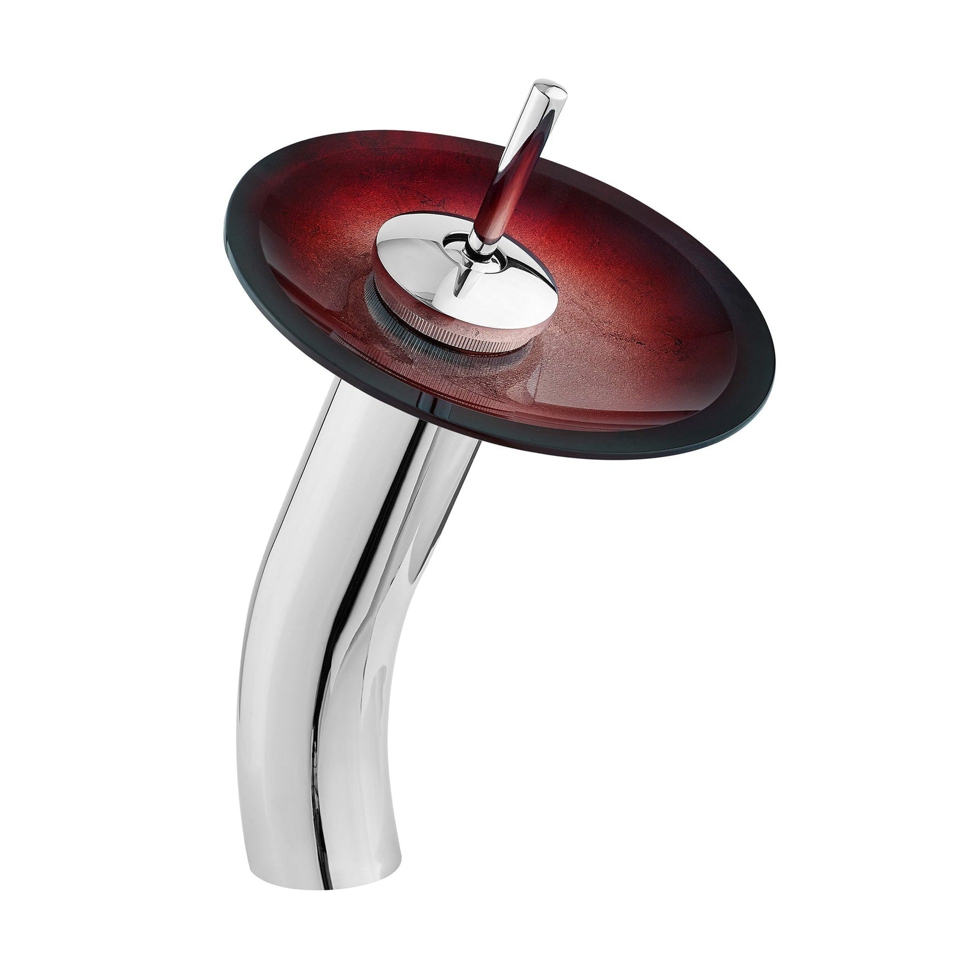 Swiss Madison Cascade 17" x 17" Ember Red Round Tempered Glass Vessel Bathroom Sink With Waterfall Faucet