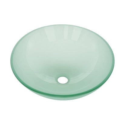 Swiss Madison Cascade 17" x 17" Frost Round Tempered Glass Vessel Bathroom Sink With Waterfall Faucet