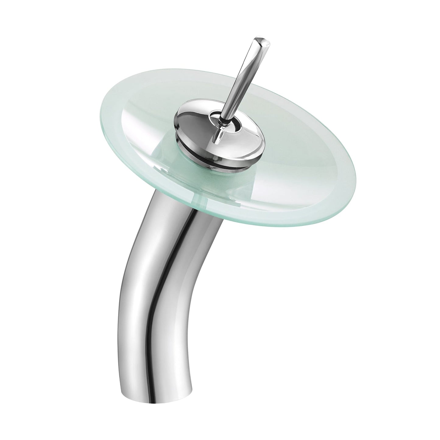 Swiss Madison Cascade 17" x 17" Frost Round Tempered Glass Vessel Bathroom Sink With Waterfall Faucet