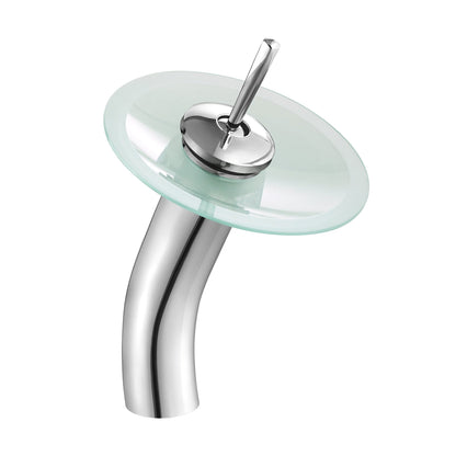 Swiss Madison Cascade 17" x 17" Frost Round Tempered Glass Vessel Bathroom Sink With Waterfall Faucet