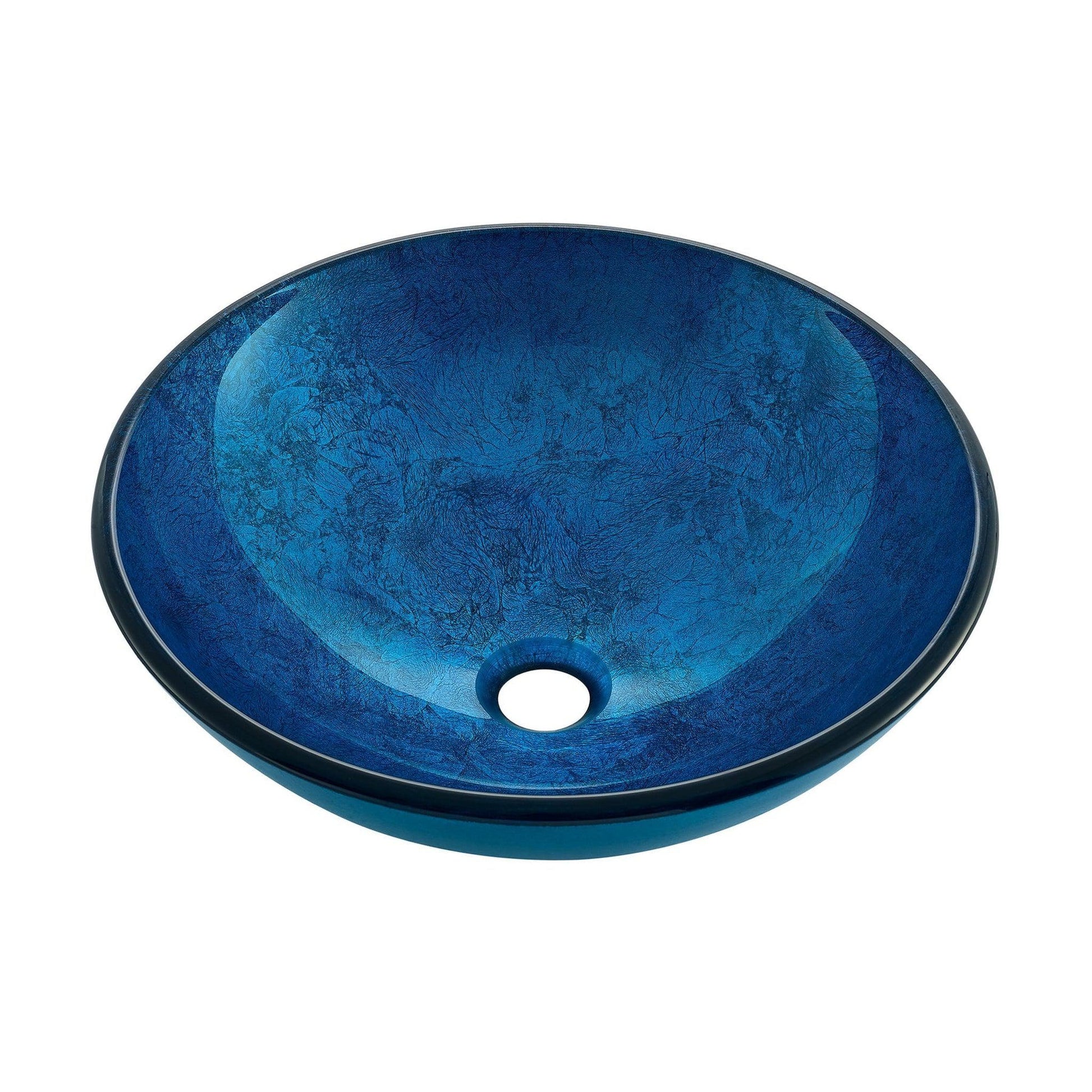 Swiss Madison Cascade 17" x 17" Ocean Blue Round Tempered Glass Vessel Bathroom Sink With Waterfall Faucet