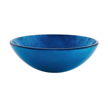 Swiss Madison Cascade 17" x 17" Ocean Blue Round Tempered Glass Vessel Bathroom Sink With Waterfall Faucet