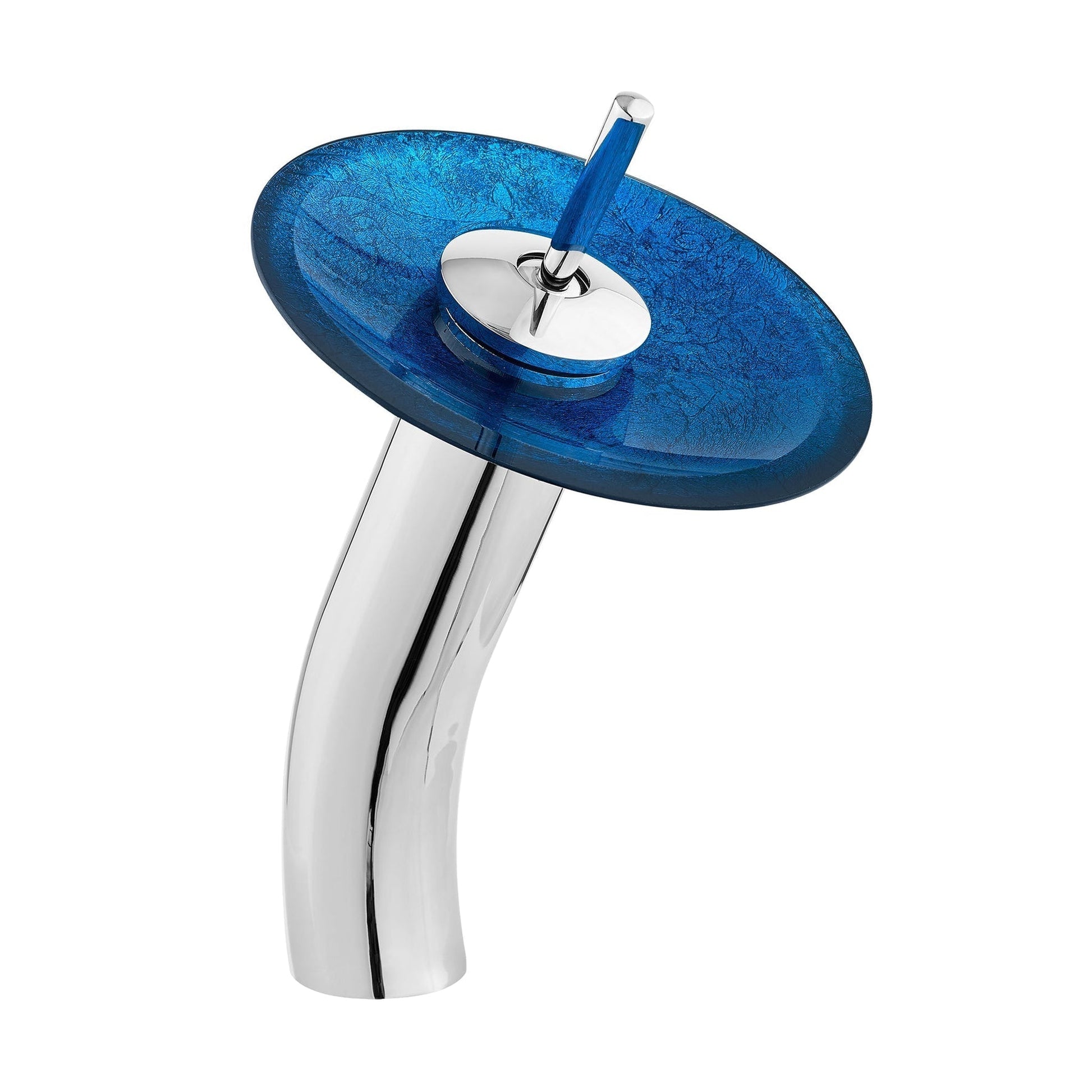 Swiss Madison Cascade 17" x 17" Ocean Blue Round Tempered Glass Vessel Bathroom Sink With Waterfall Faucet