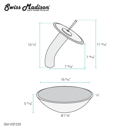 Swiss Madison Cascade 17" x 17" Ocean Blue Round Tempered Glass Vessel Bathroom Sink With Waterfall Faucet