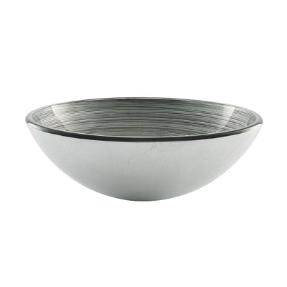 Swiss Madison Cascade 17" x 17" Smoky Gray Round Tempered Glass Vessel Bathroom Sink With Waterfall Faucet