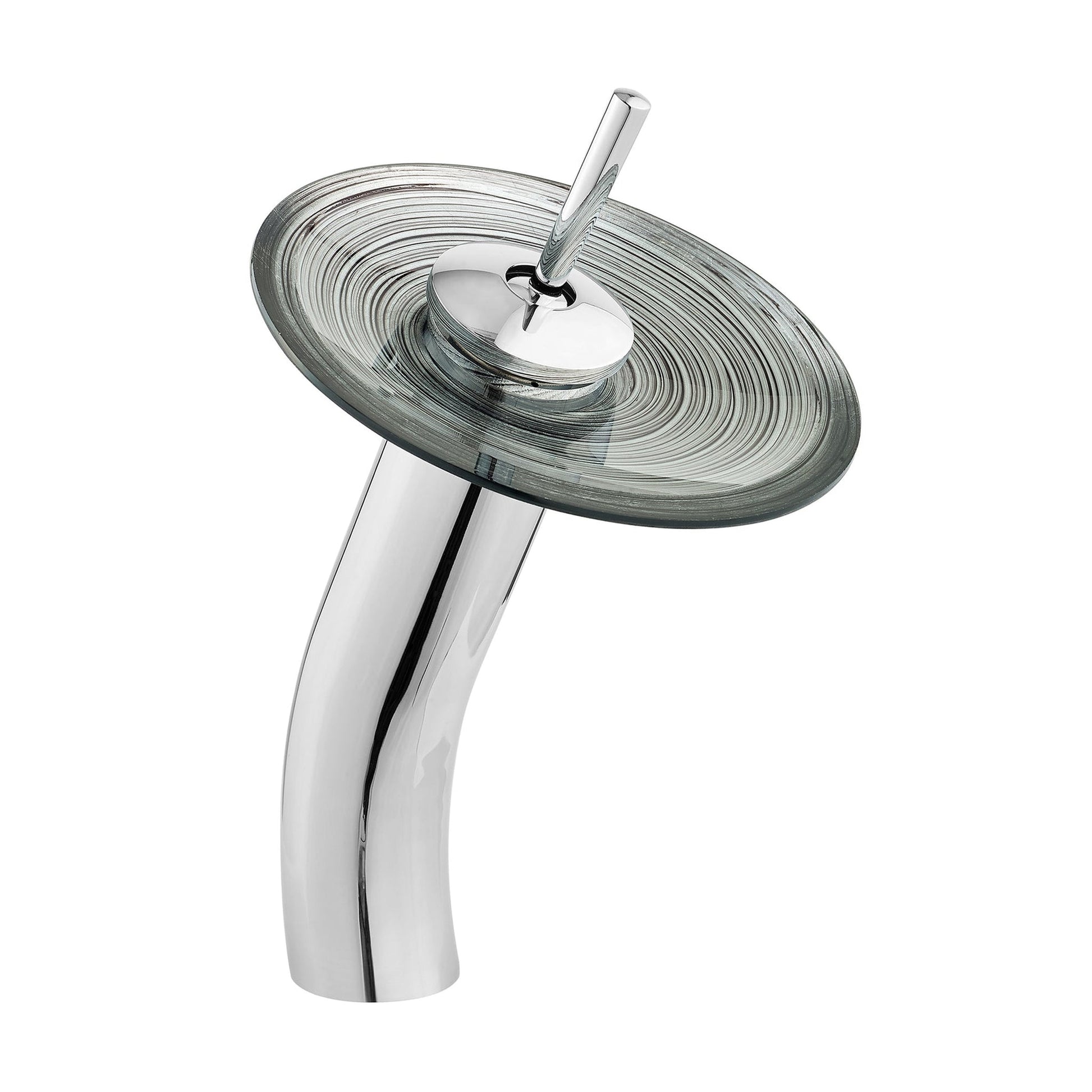 Swiss Madison Cascade 17" x 17" Smoky Gray Round Tempered Glass Vessel Bathroom Sink With Waterfall Faucet