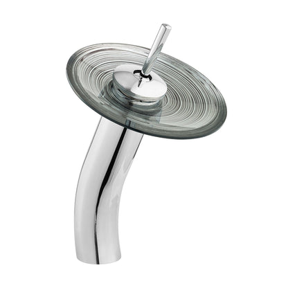 Swiss Madison Cascade 17" x 17" Smoky Gray Round Tempered Glass Vessel Bathroom Sink With Waterfall Faucet