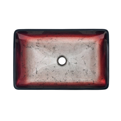 Swiss Madison Cascade 22" x 14" Ember Red Rectangular Tempered Glass Bathroom Vessel Sink With Waterfall Faucet