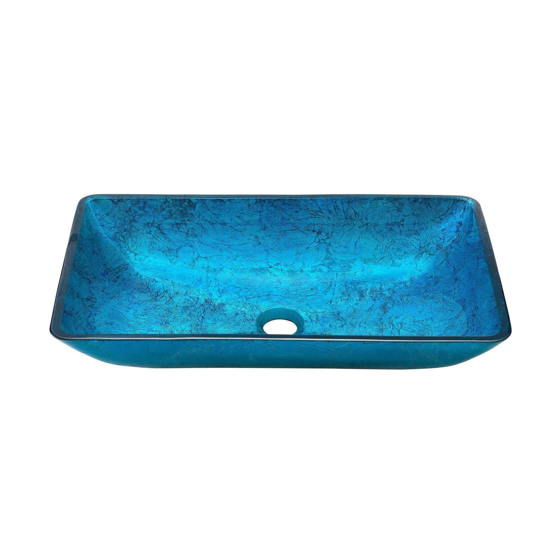 Swiss Madison Cascade 22" x 14" Ocean Blue Rectangular Tempered Glass Vessel Bathroom Sink With Waterfall Faucet